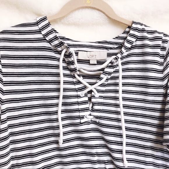 LOFT Black and White Front Tie Top - Picture 7 of 8